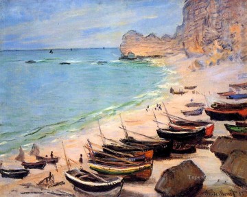 Boat Painting - Boats on the Beach at Etretat Claude Monet